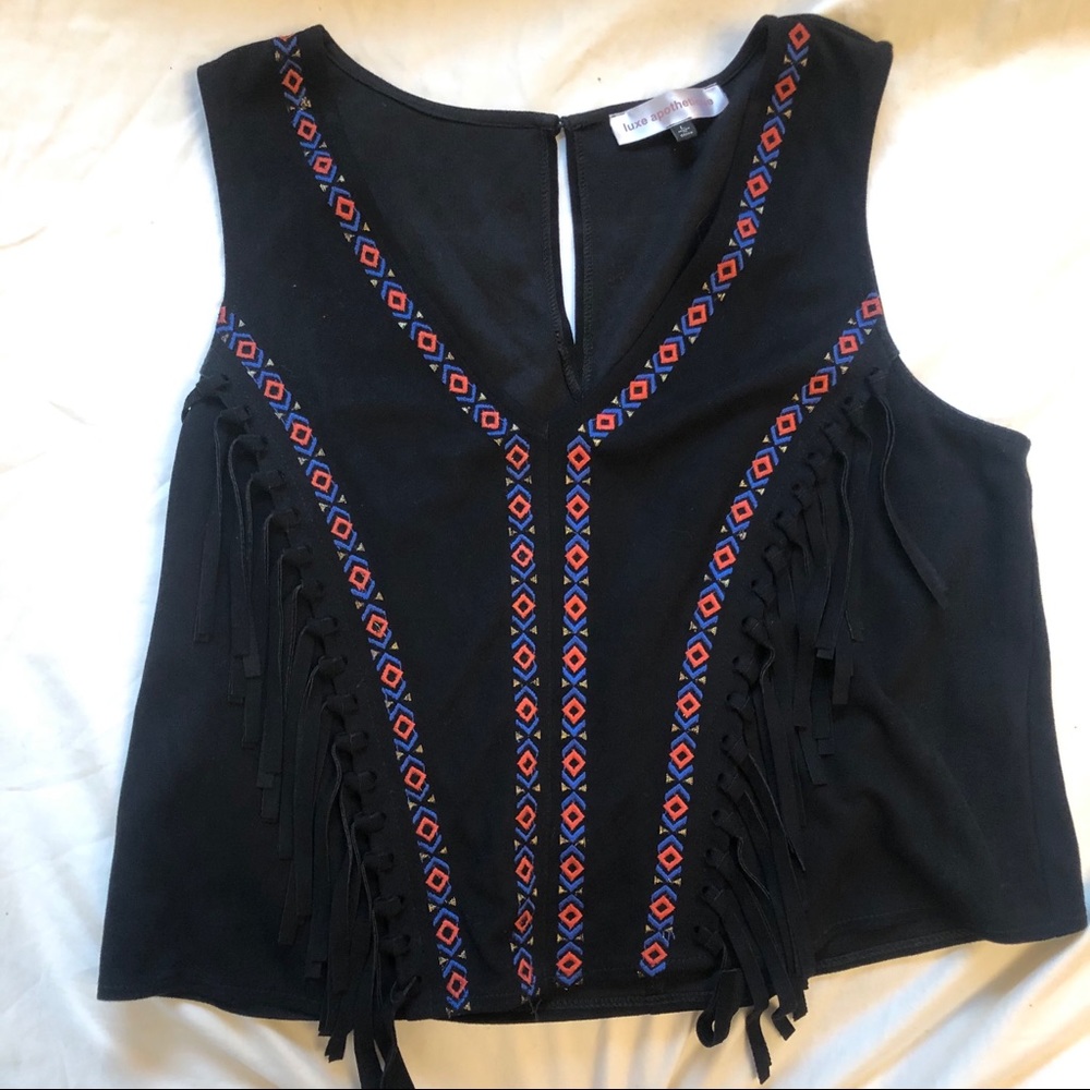 Faux suede western crop top fringe L